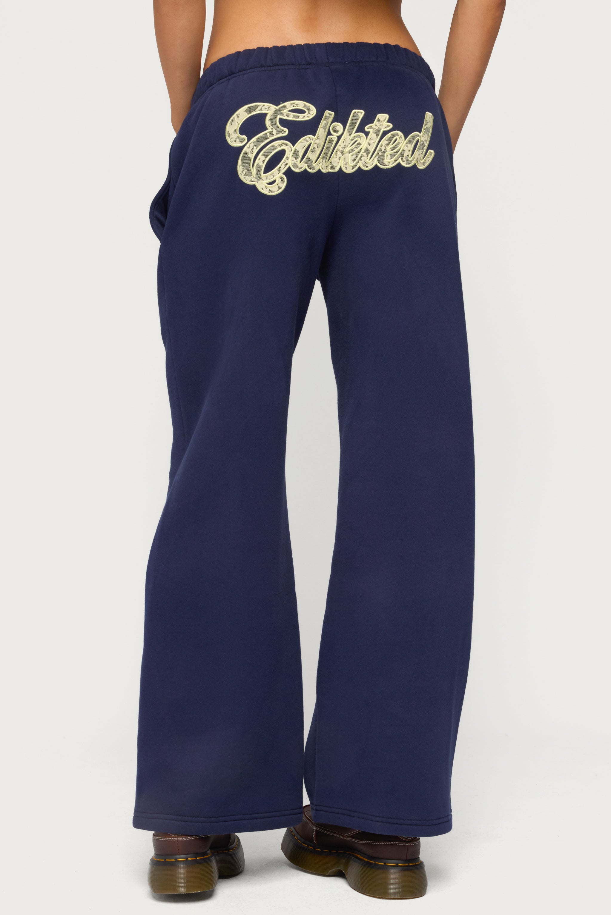Edikted Dream Lacey Sweatpants - NAVY-AND-YELLOW
