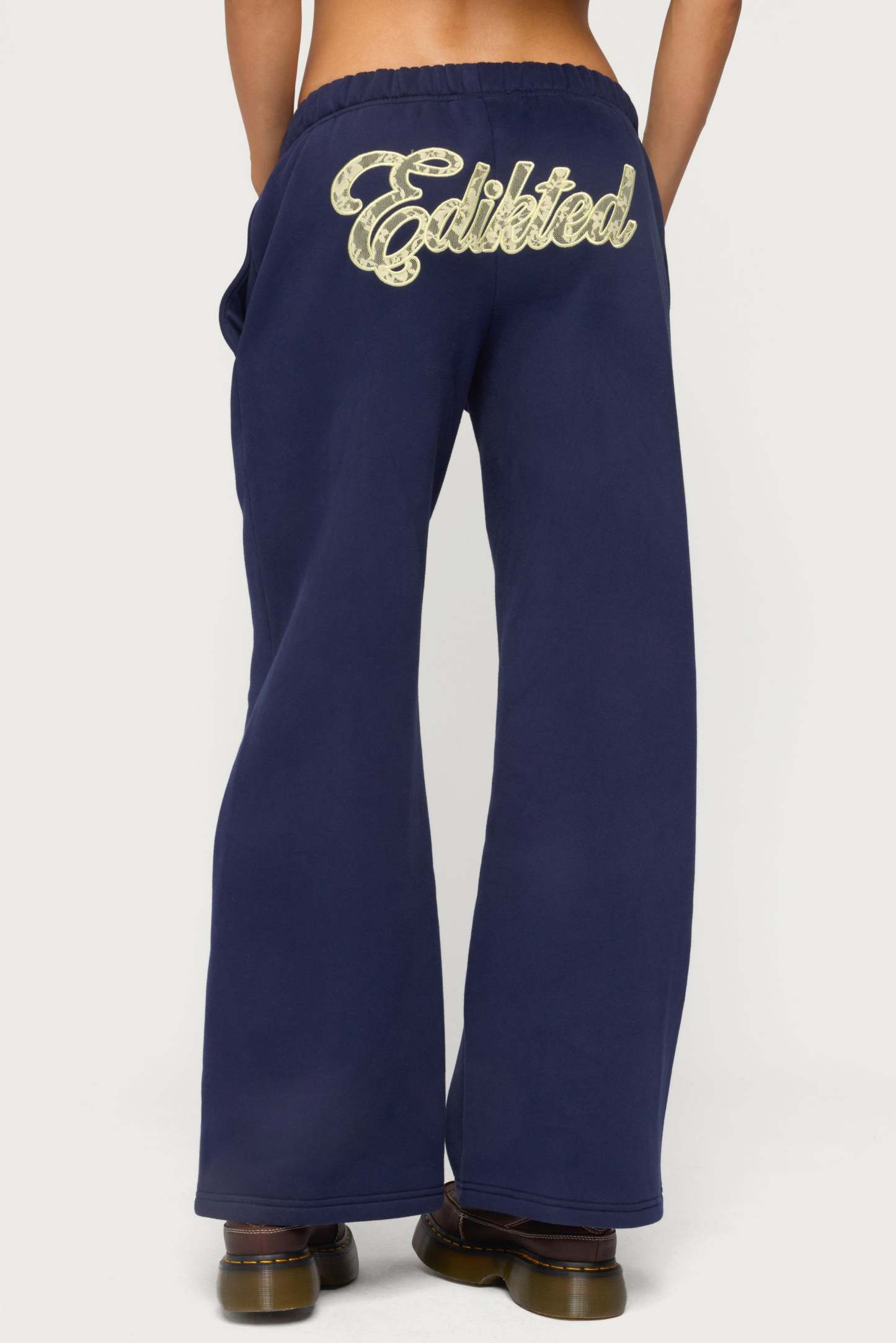 Edikted Dream Lacey Sweatpants - NAVY-AND-YELLOW