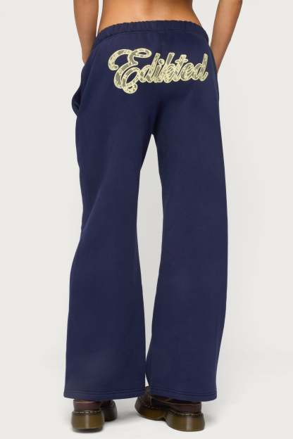 Edikted Dream Lacey Sweatpants - NAVY-AND-YELLOW