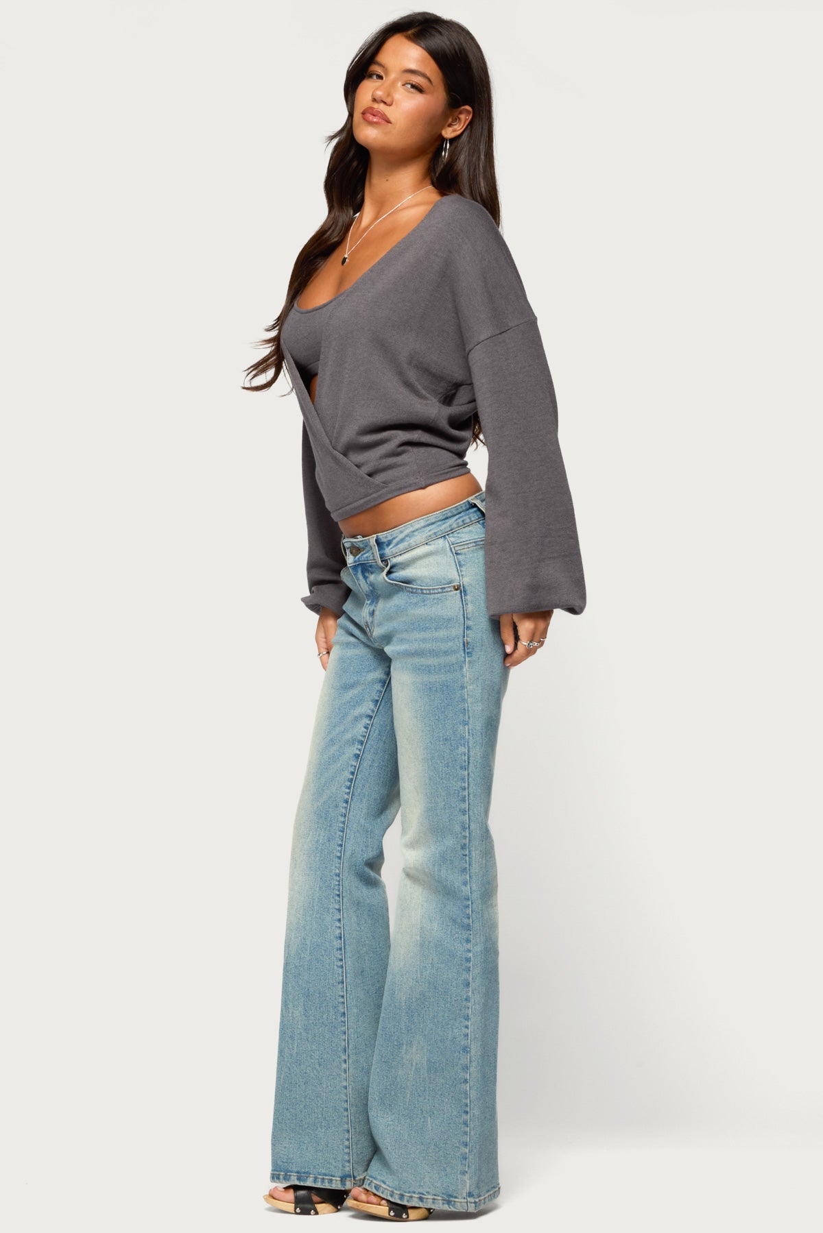 Kyree Two Piece Knit Wrap Top - DARK-GRAY