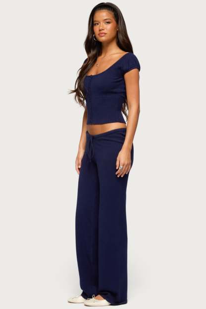 Alkira Knit Straight Leg Pants - NAVY