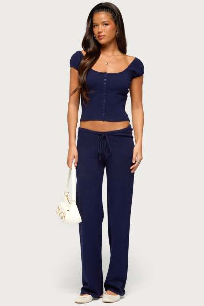 Alkira Knit Straight Leg Pants - NAVY