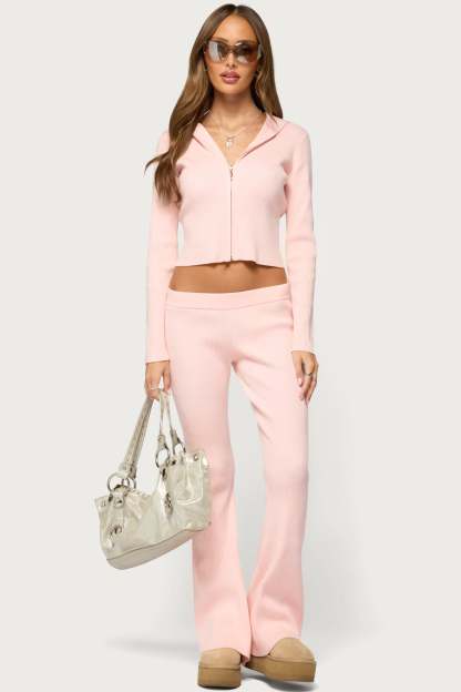 Ethie Low Rise Knit Pants - LIGHT-PINK