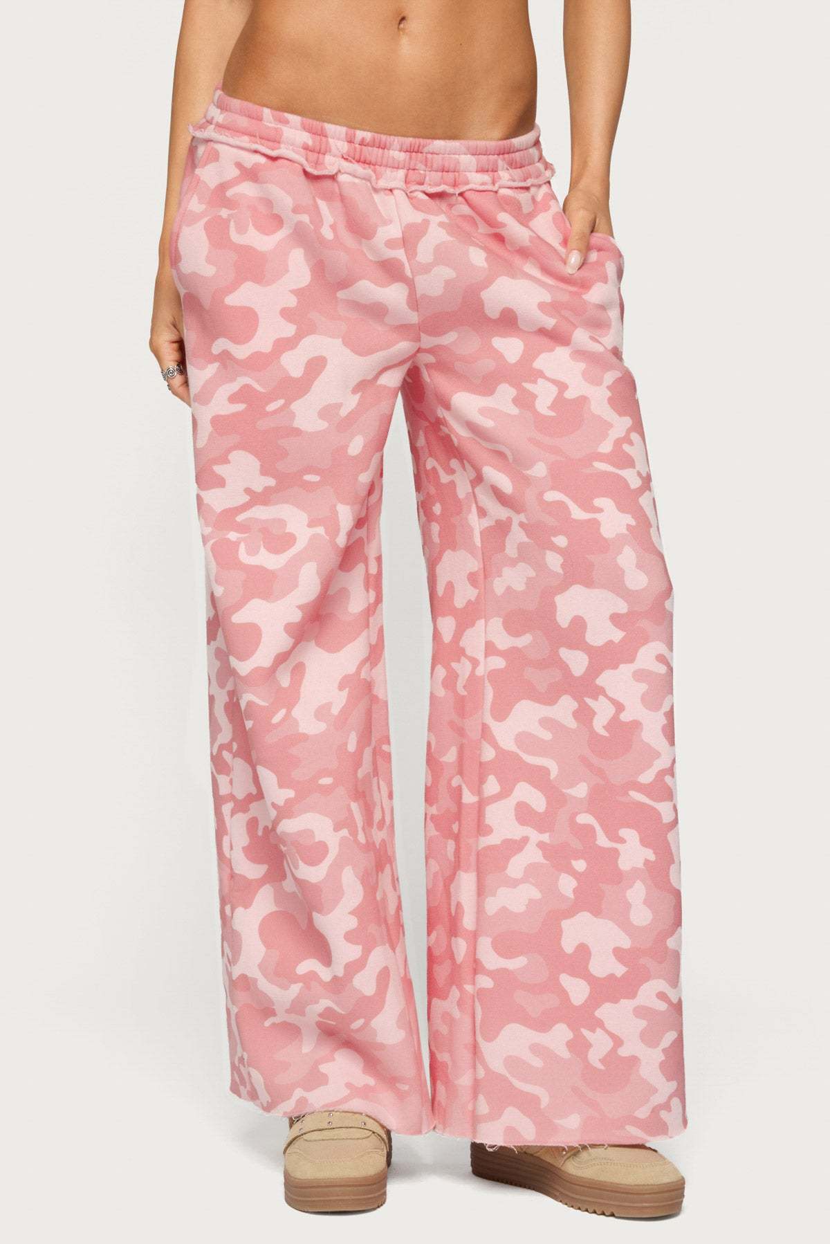 Adelyn Camo Wide Leg Sweatpants - PINK