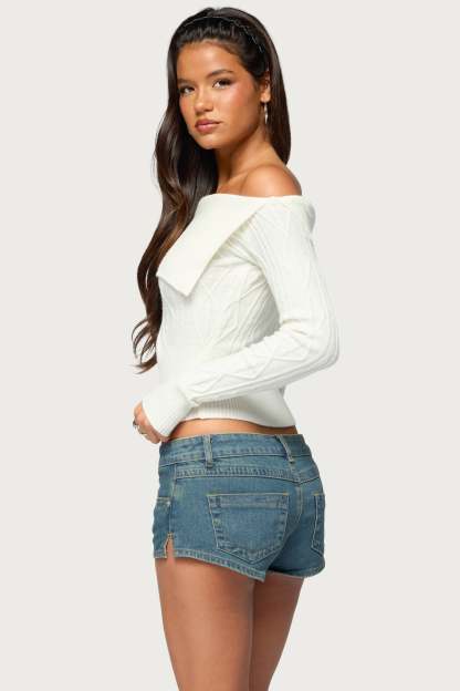 Saeva Off Shoulder Cable Knit Sweater - WHITE