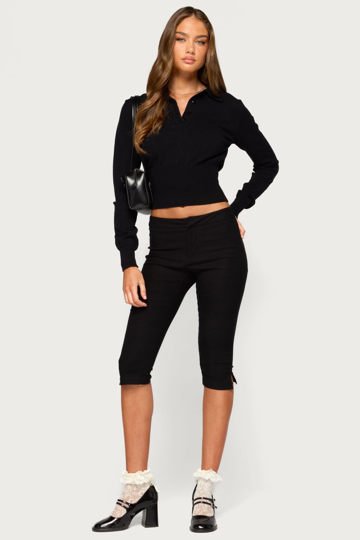 Kaisa Knit Polo Sweater - BLACK