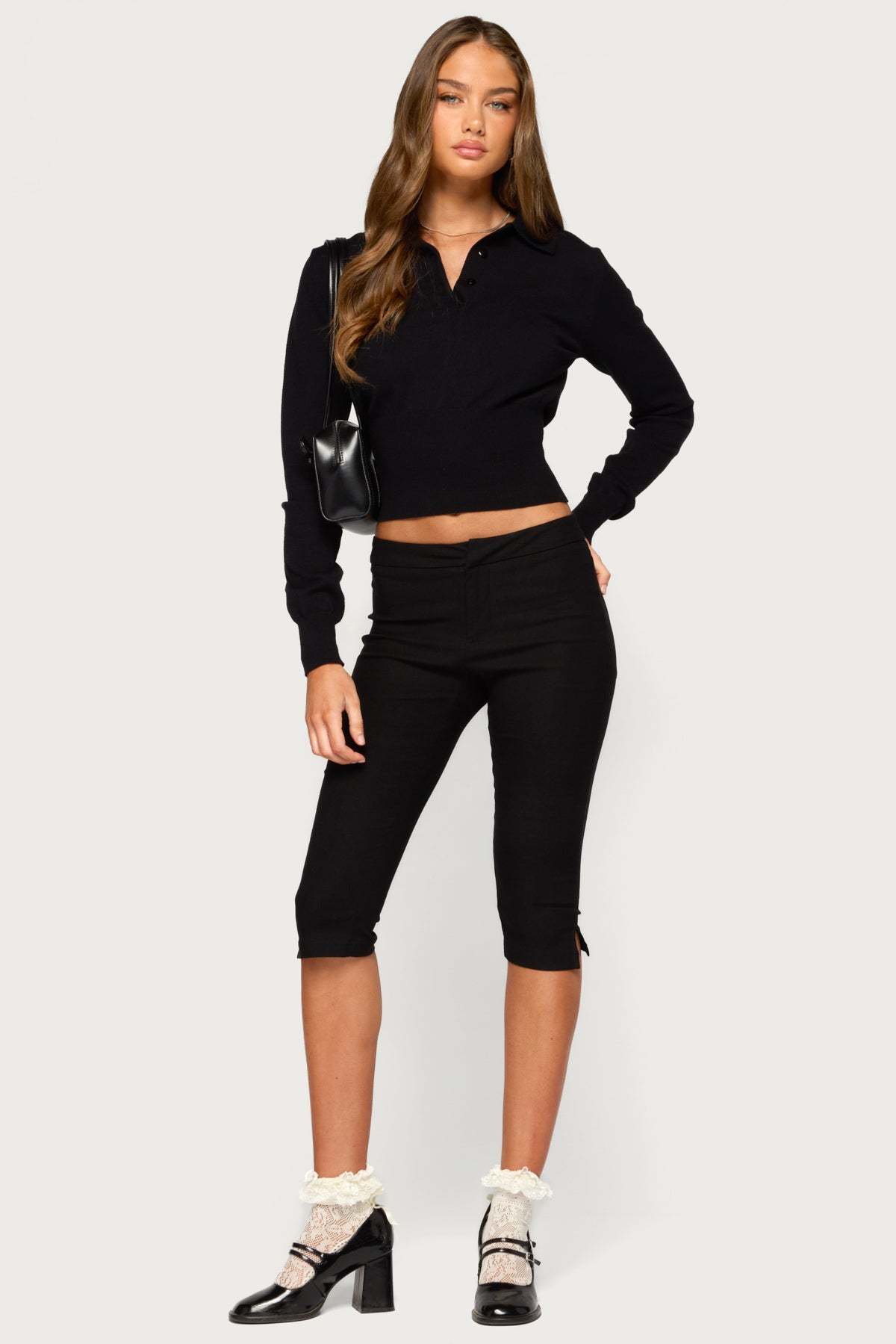 Kaisa Knit Polo Sweater - BLACK