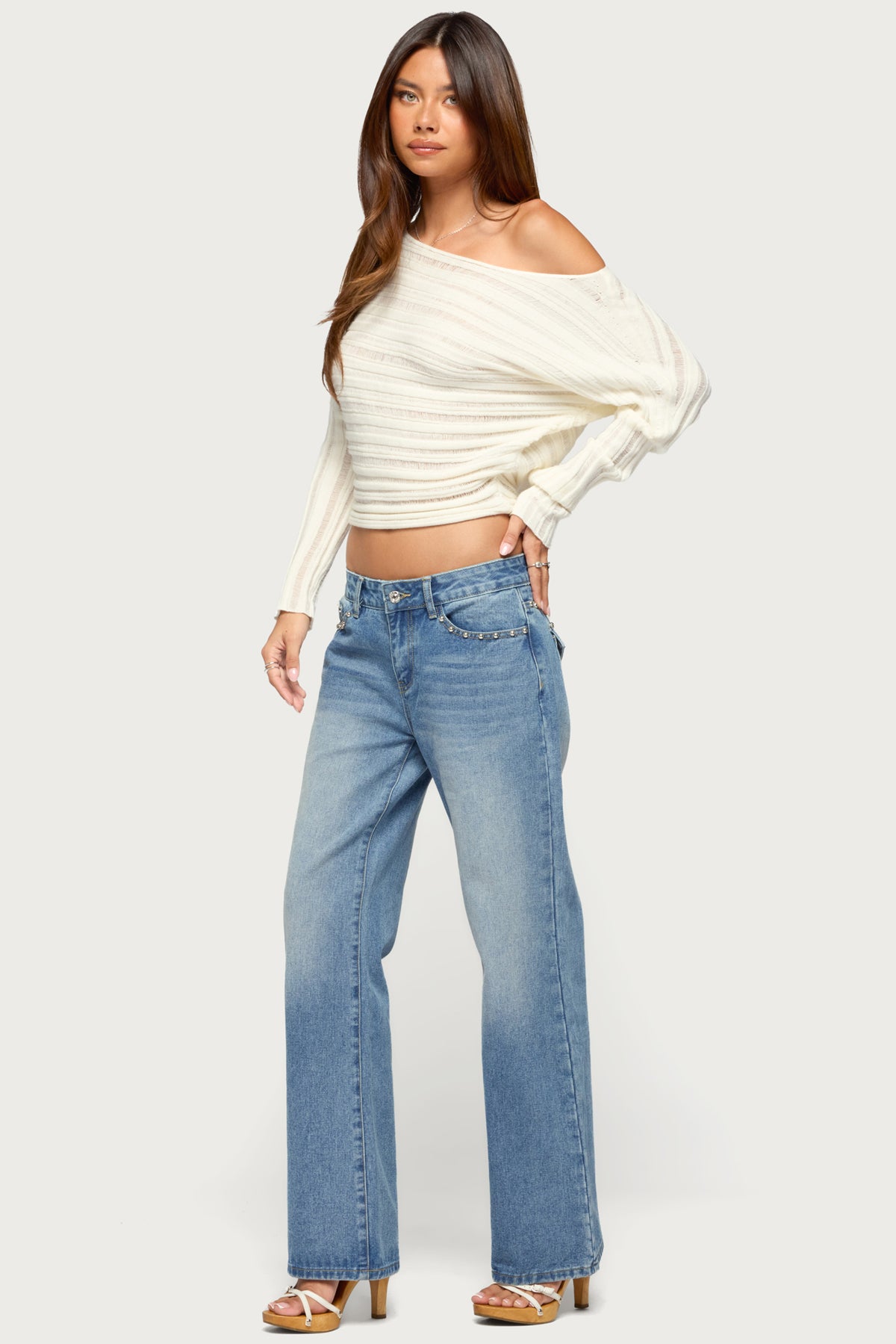 Laynie Oversized Off Shoulder Knit Sweater - CREAM
