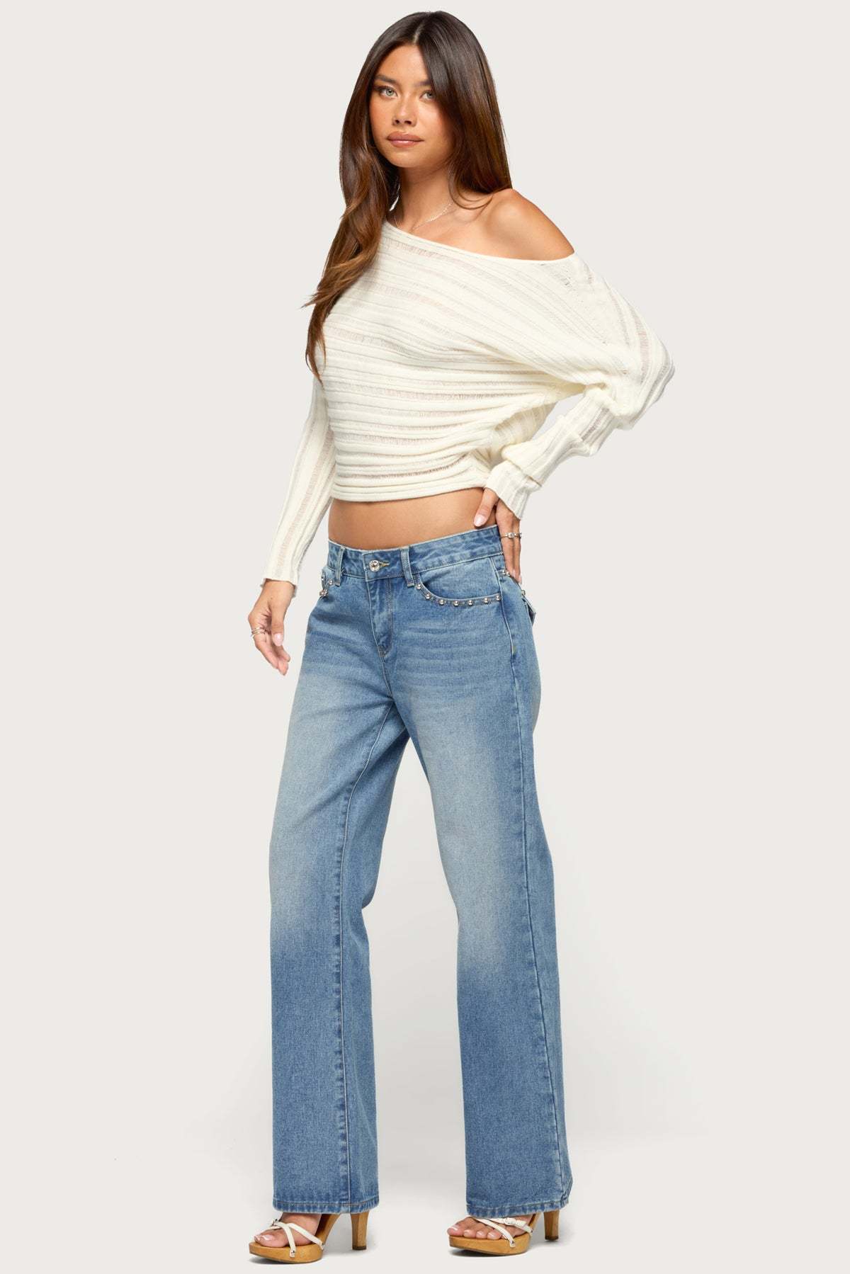 Laynie Oversized Off Shoulder Knit Sweater - CREAM