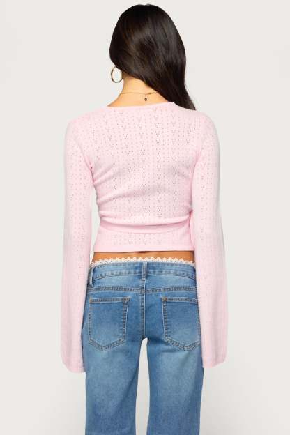 Earle Pointelle Wrap Knit Sweater - LIGHT-PINK