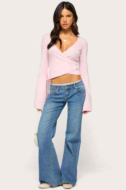 Earle Pointelle Wrap Knit Sweater - LIGHT-PINK