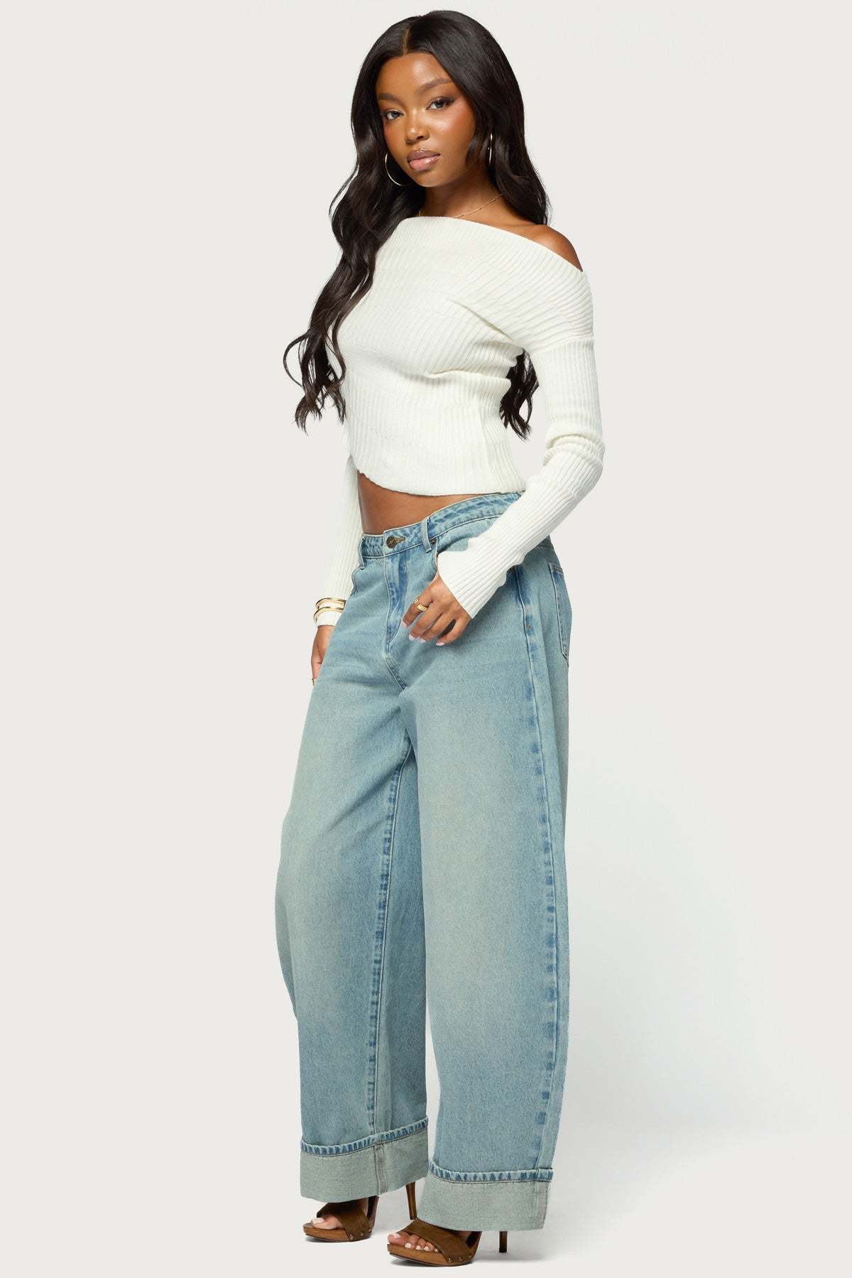 Celea Off Shoulder Knit Sweater - WHITE