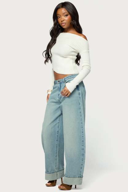 Celea Off Shoulder Knit Sweater - WHITE