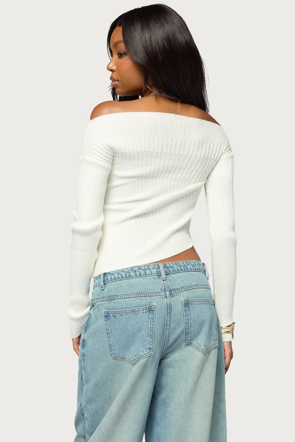 Celea Off Shoulder Knit Sweater - WHITE