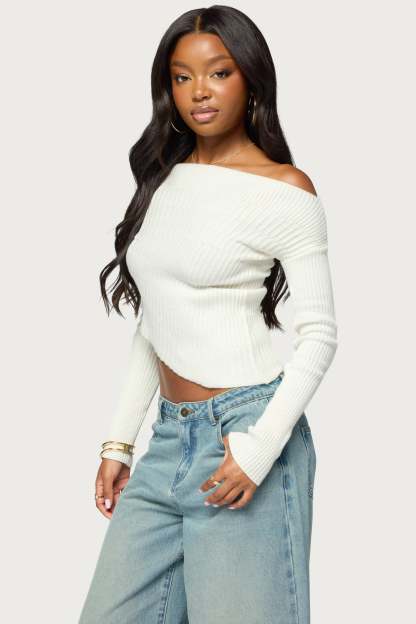 Celea Off Shoulder Knit Sweater - WHITE