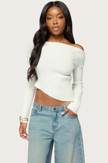 Celea Off Shoulder Knit Sweater - WHITE