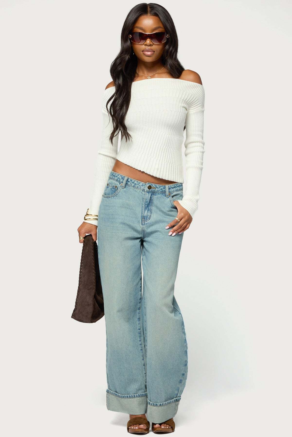 Celea Off Shoulder Knit Sweater - WHITE