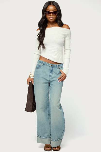 Celea Off Shoulder Knit Sweater - WHITE