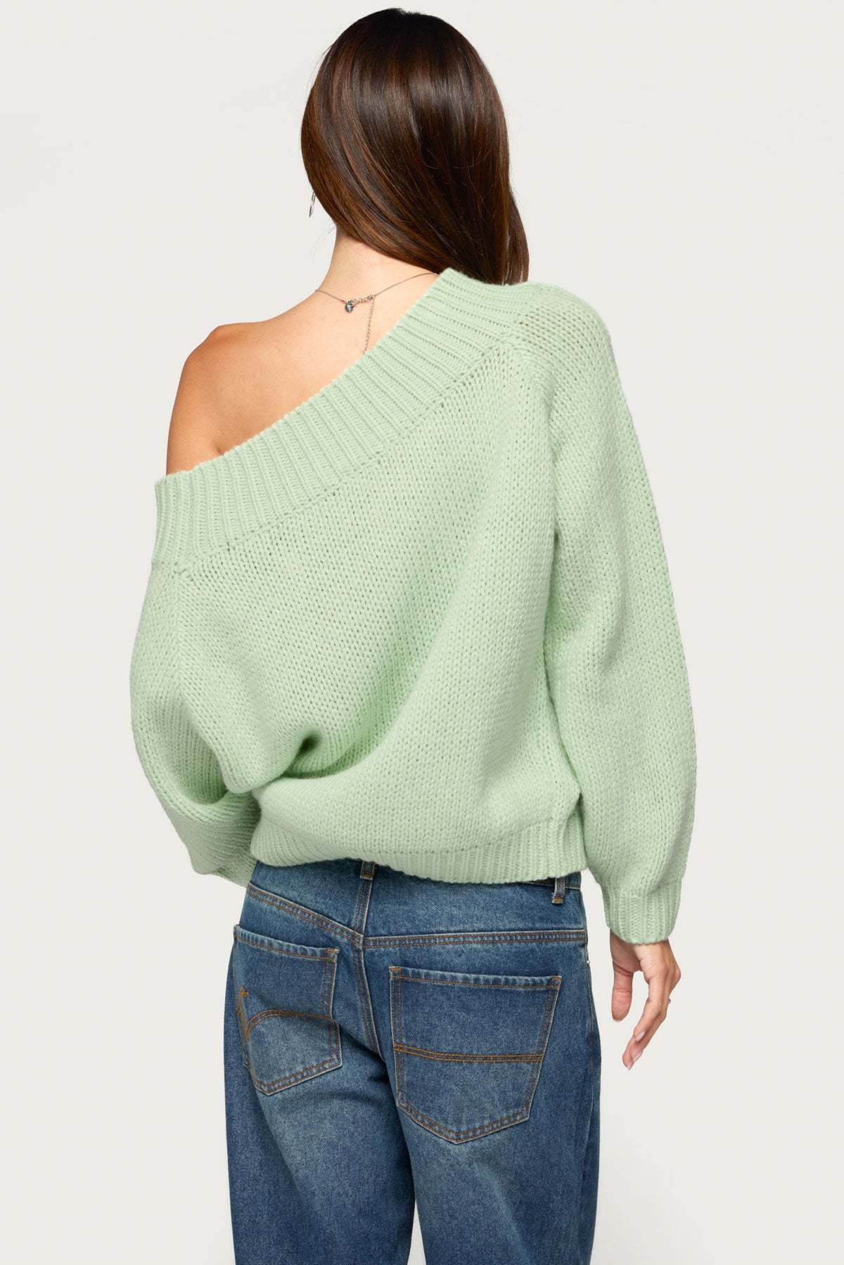 Lanka Oversized Off Shoulder Knit Sweater - MINT