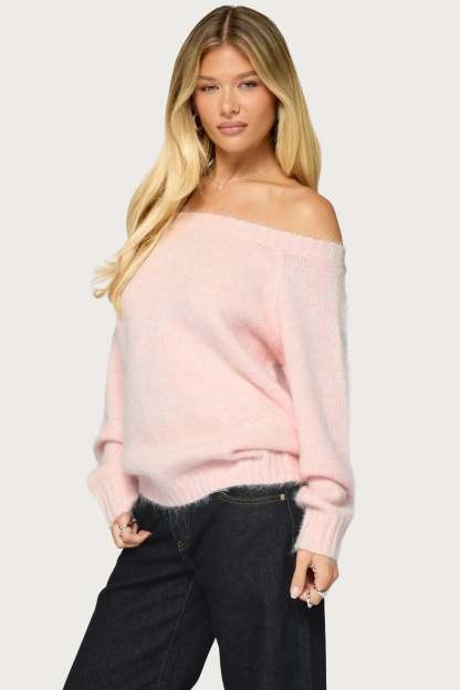 Hada Knit Off Shoulder Sweater - LIGHT-PINK