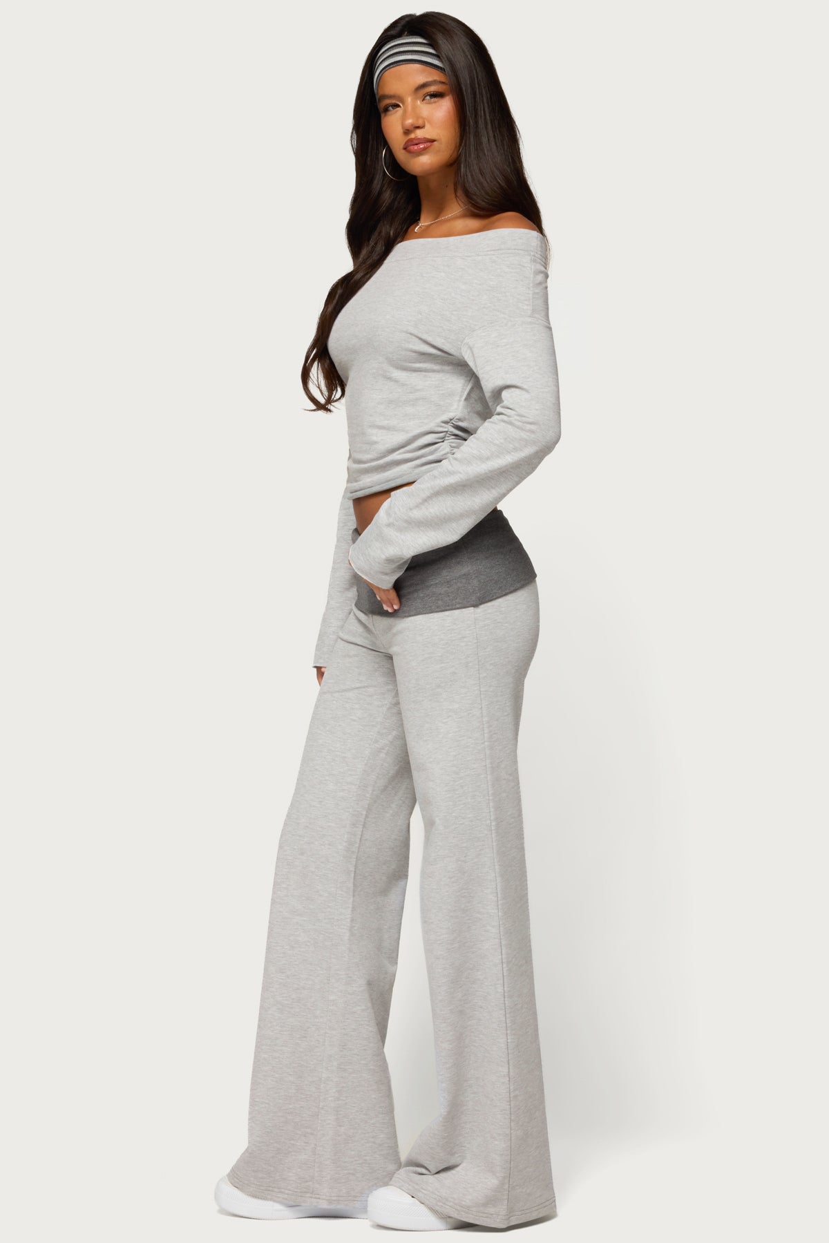 Sunnie Contrast Foldover Pants - LIGHT-GRAY-MELANGE