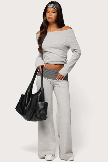 Sunnie Contrast Foldover Pants - LIGHT-GRAY-MELANGE