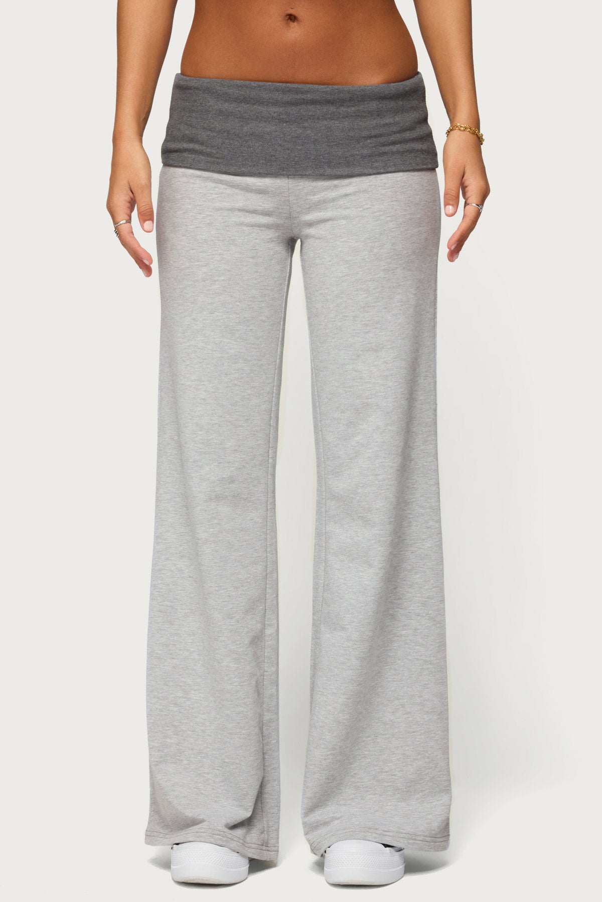 Sunnie Contrast Foldover Pants - LIGHT-GRAY-MELANGE