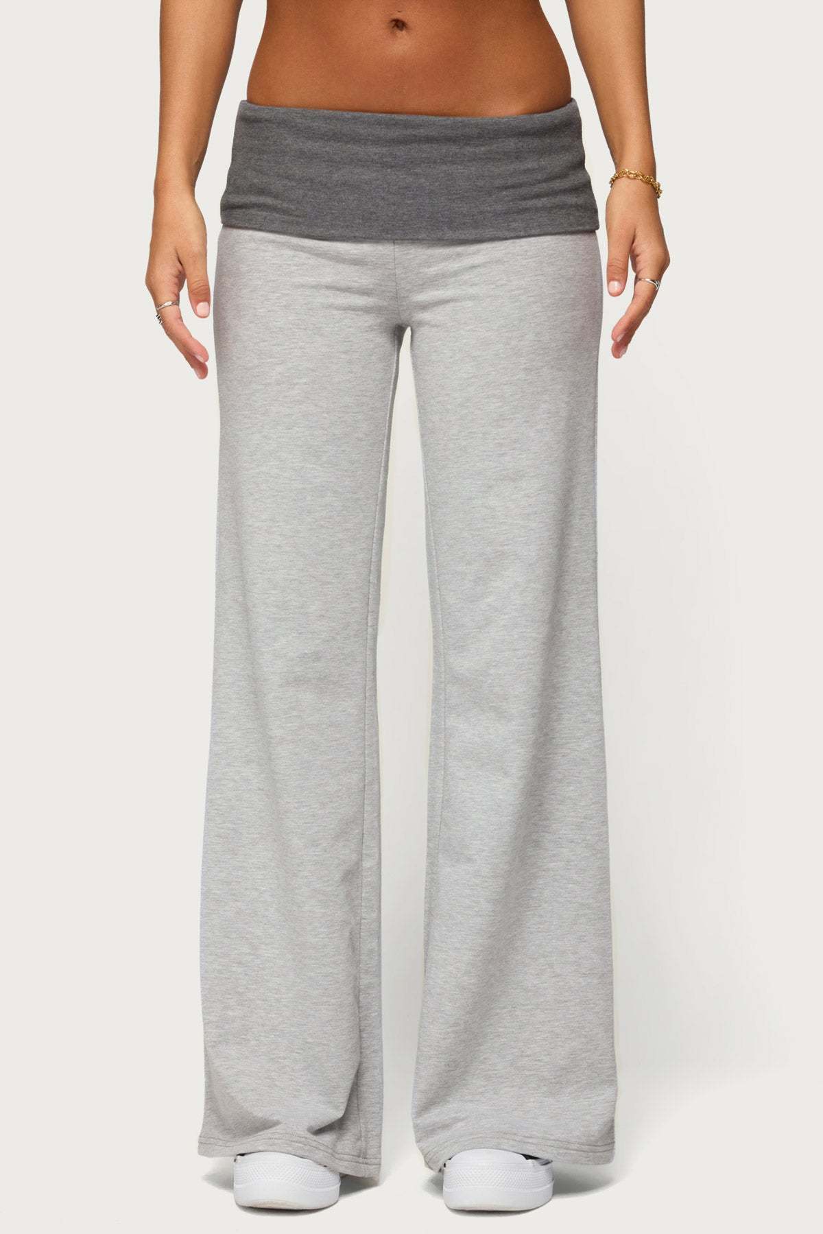 Sunnie Contrast Foldover Pants - LIGHT-GRAY-MELANGE