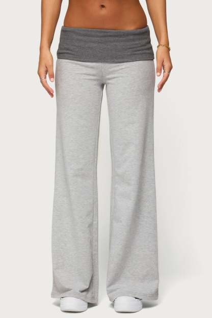 Sunnie Contrast Foldover Pants - LIGHT-GRAY-MELANGE