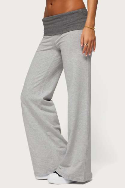 Sunnie Contrast Foldover Pants - LIGHT-GRAY-MELANGE