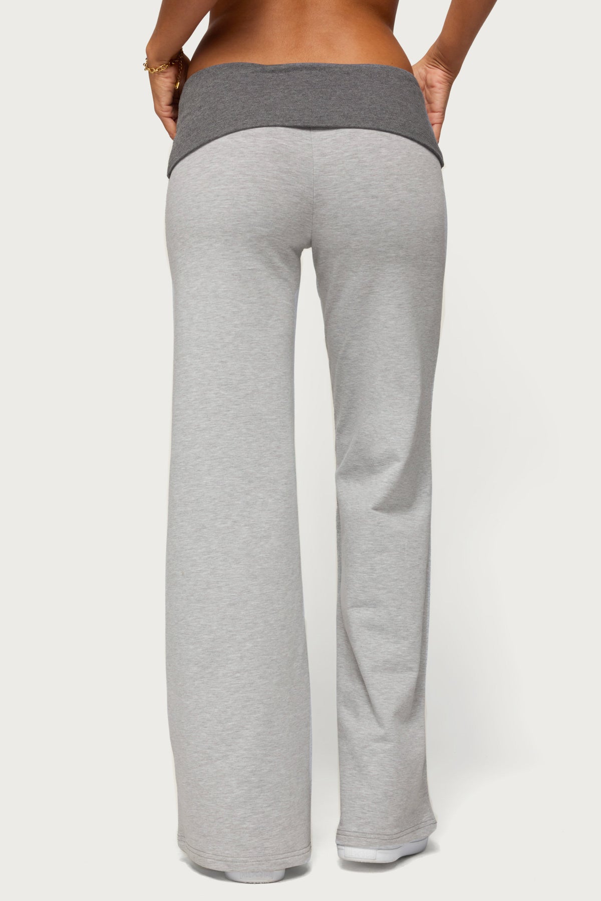 Sunnie Contrast Foldover Pants - LIGHT-GRAY-MELANGE