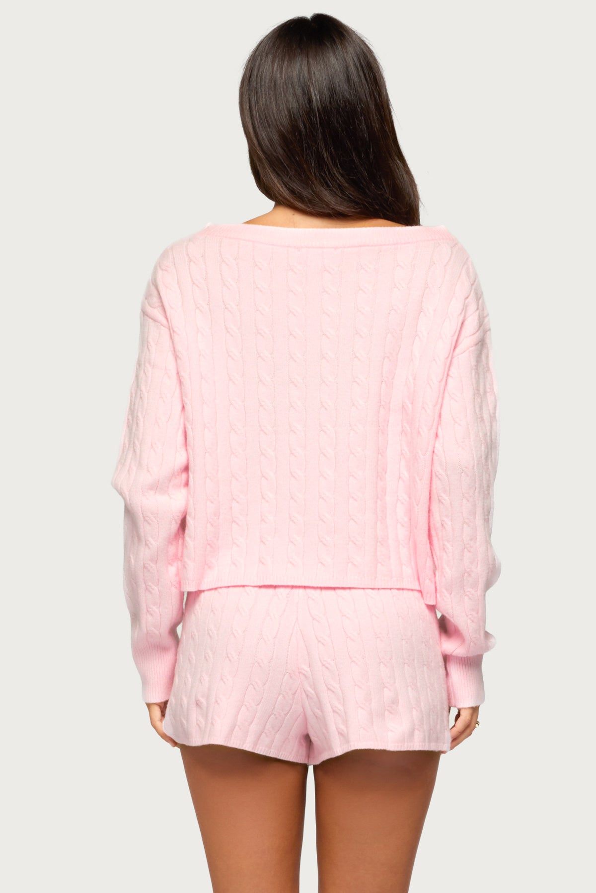 Coralee Off Shoulder Cable Knit Sweater - LIGHT-PINK