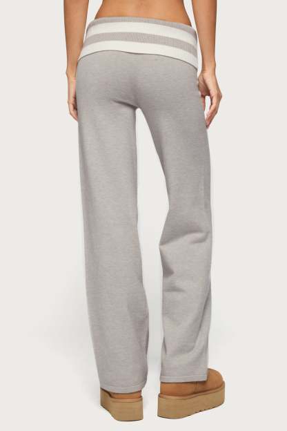 Rasha Striped Foldover Knit Pants - GRAY-MELANGE-AND-WHITE