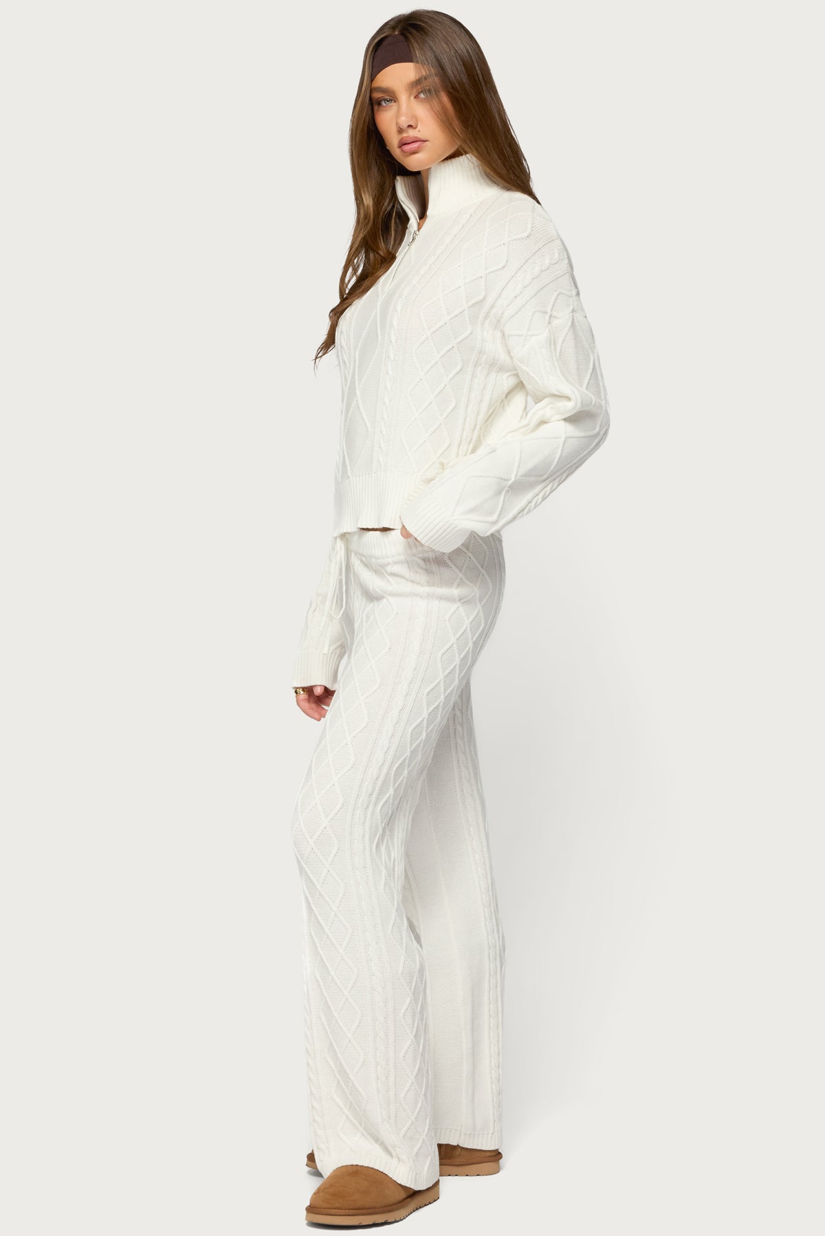 Fika Quarter Zip Cable Knit Sweater - WHITE