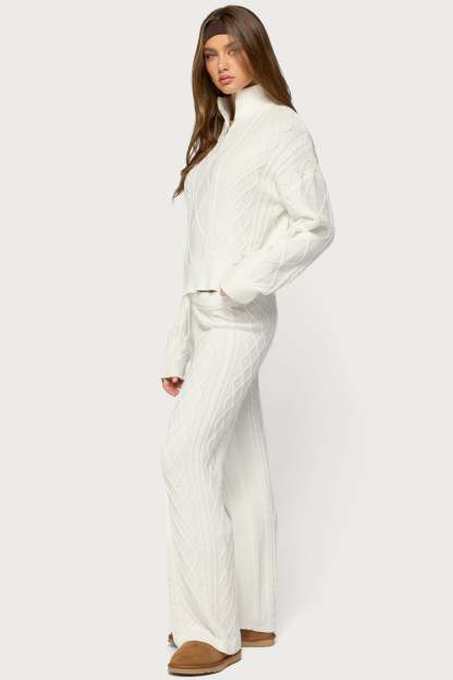 Fika Quarter Zip Cable Knit Sweater - WHITE