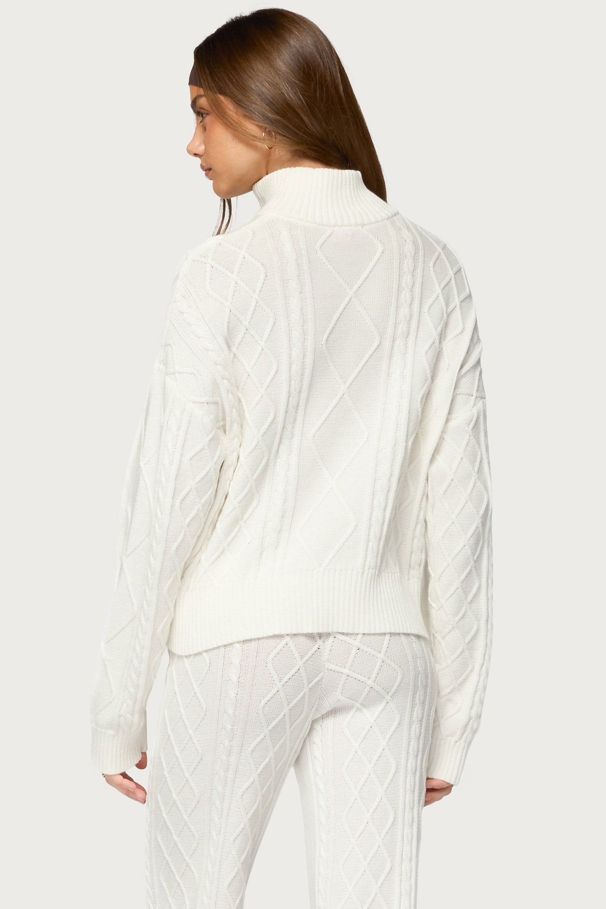 Fika Quarter Zip Cable Knit Sweater - WHITE