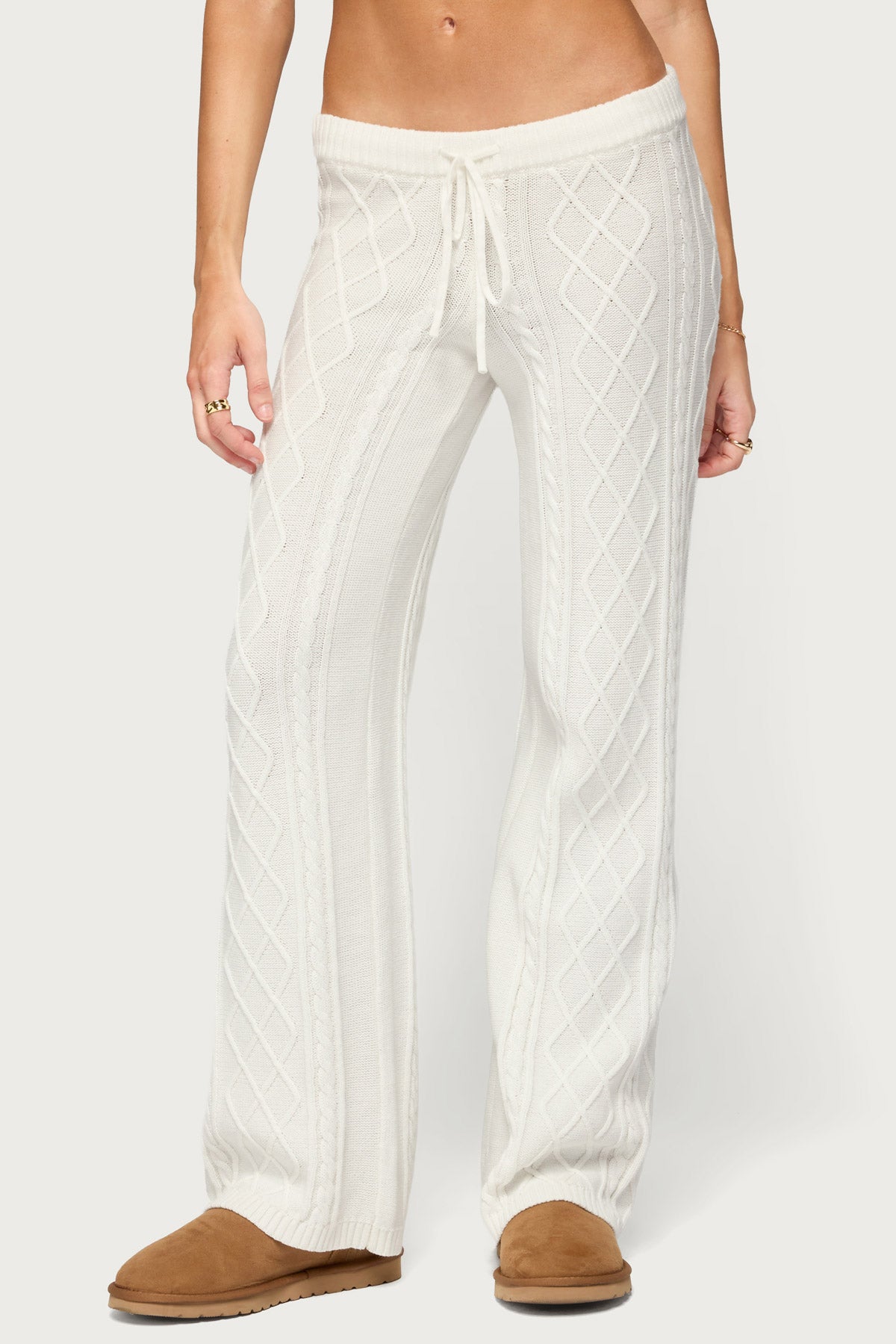 Fika Cable Knit Pants - WHITE