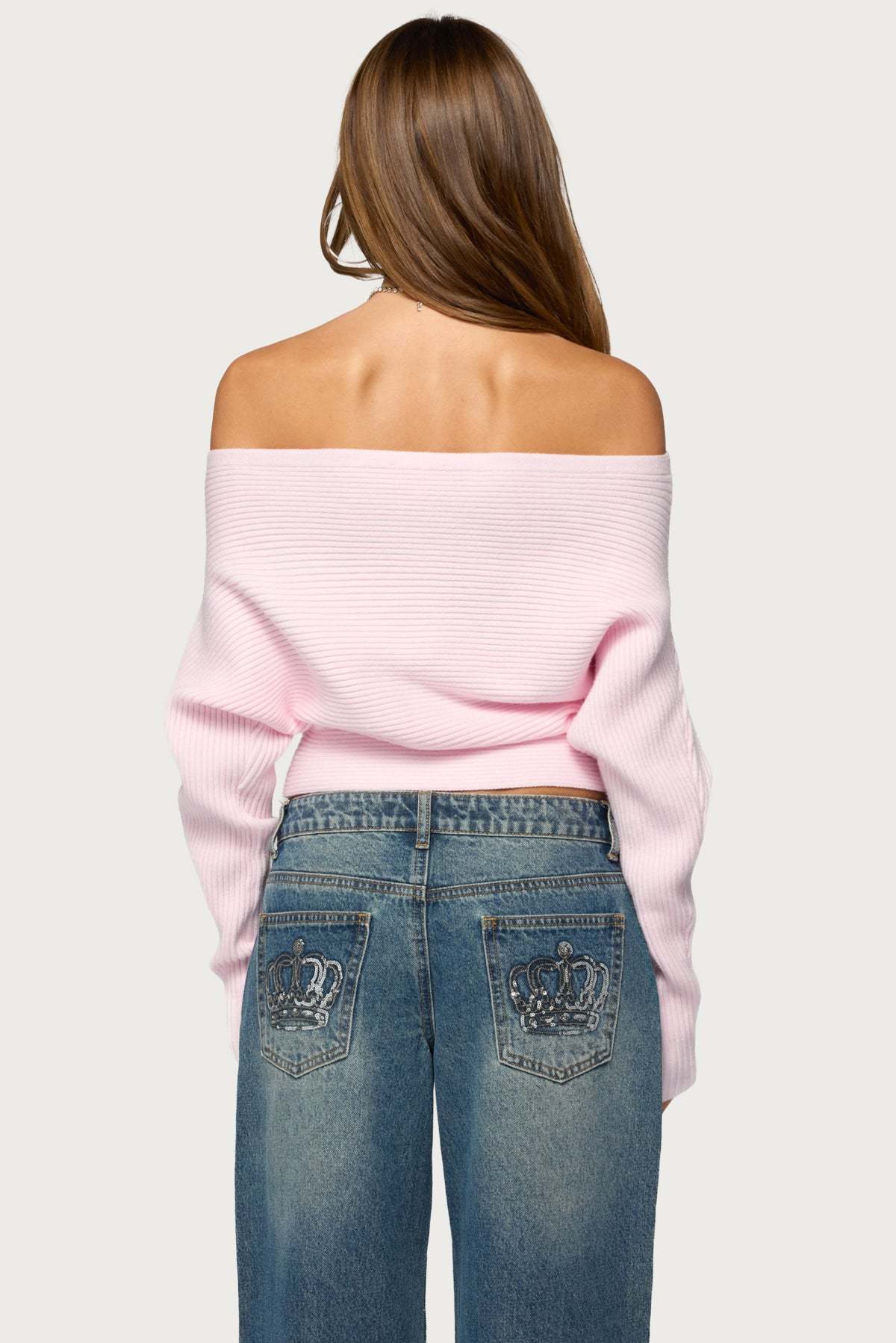 Estie Textured Knit Off Shoulder Sweater - LIGHT-PINK