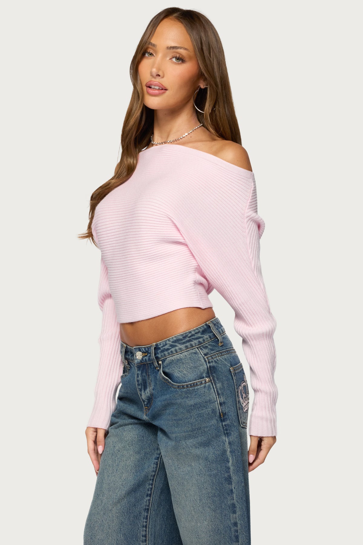 Estie Textured Knit Off Shoulder Sweater - LIGHT-PINK