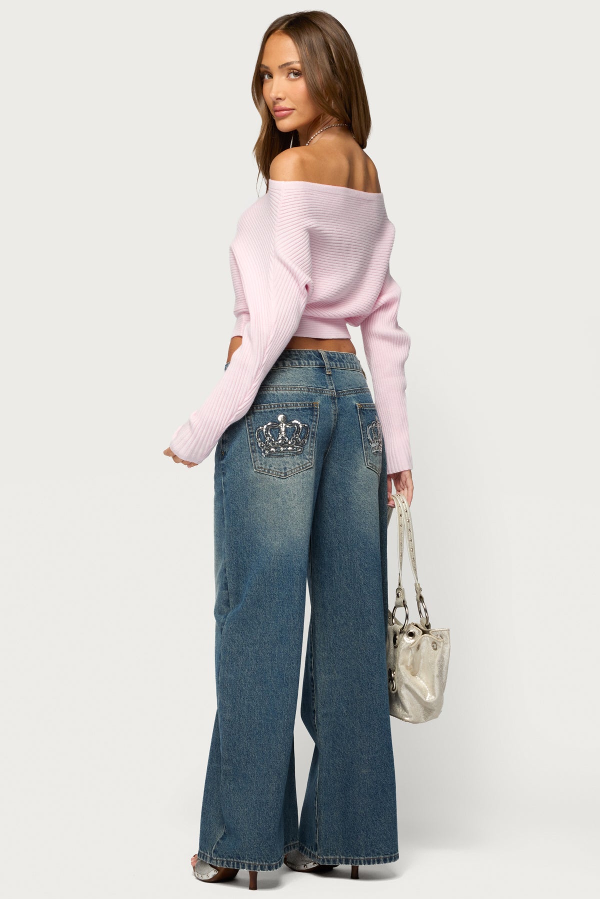 Estie Textured Knit Off Shoulder Sweater - LIGHT-PINK