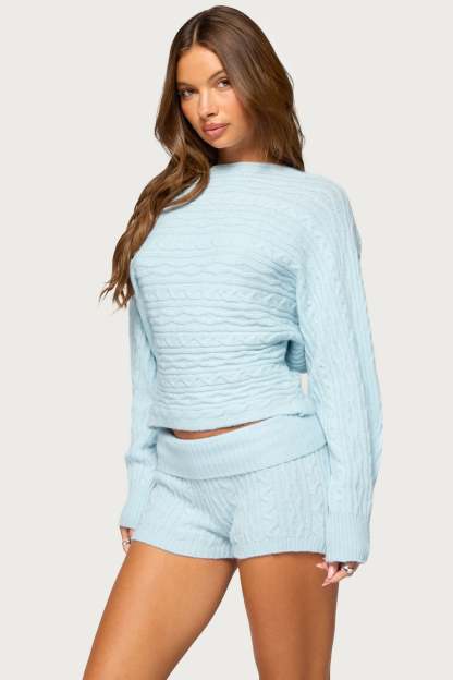 Matiah Cable Knit Sweater - LIGHT-BLUE