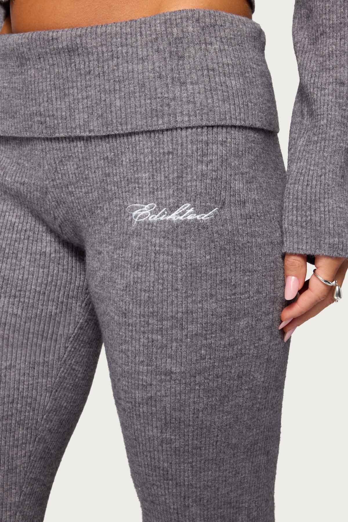 Made Edikted Foldover Pants - DARK-GRAY-MELANGE