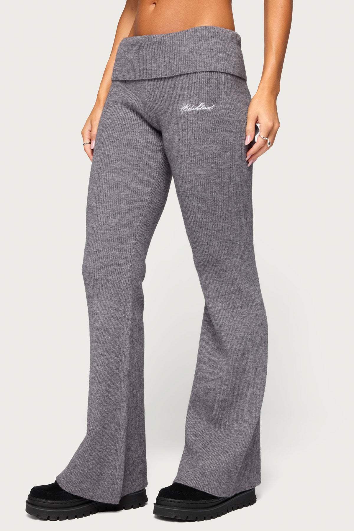 Made Edikted Foldover Pants - DARK-GRAY-MELANGE