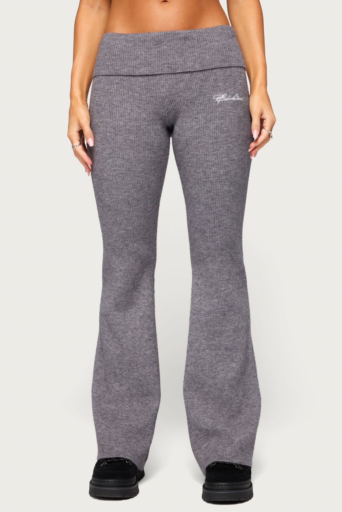 Made Edikted Foldover Pants - DARK-GRAY-MELANGE