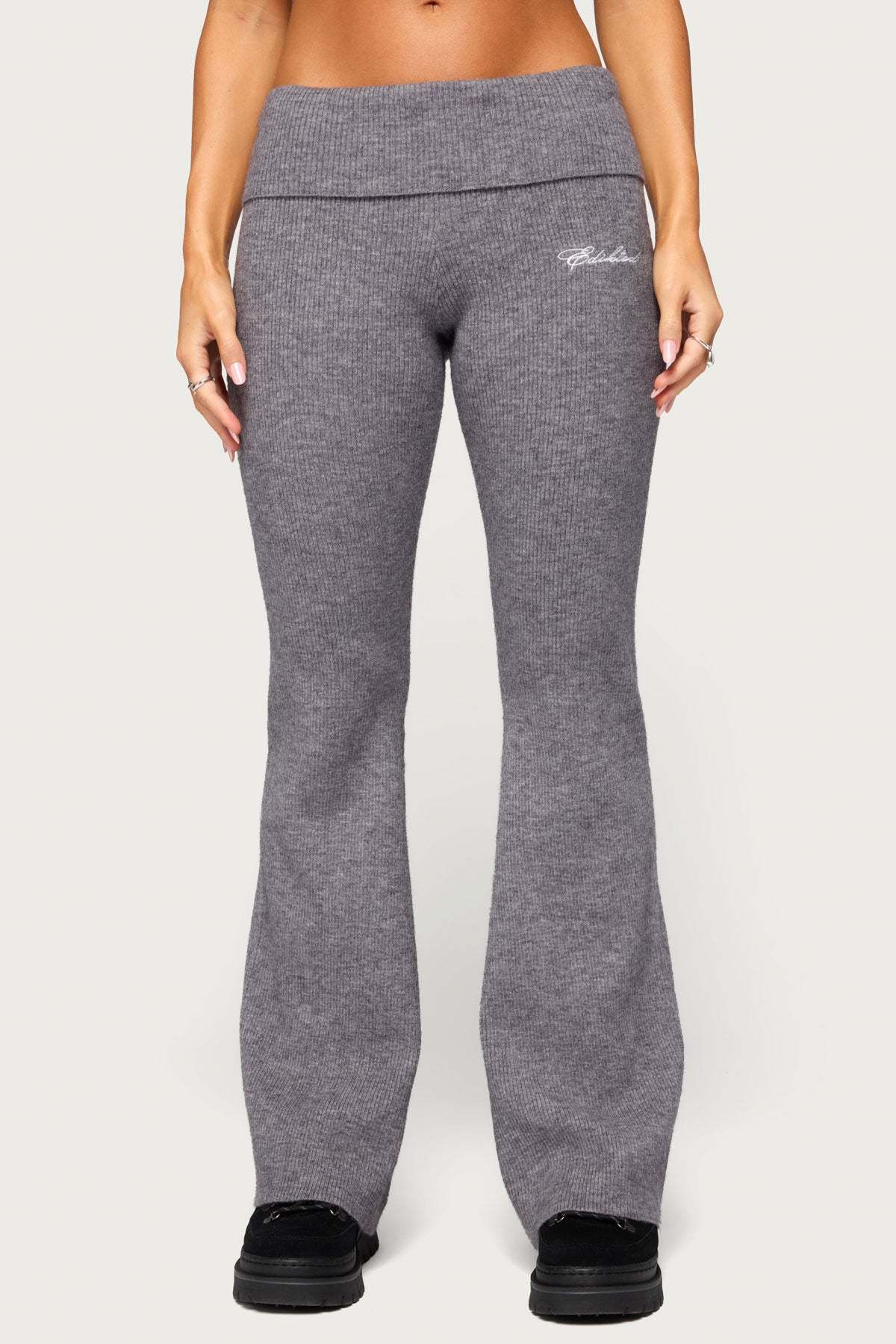 Made Edikted Foldover Pants - DARK-GRAY-MELANGE