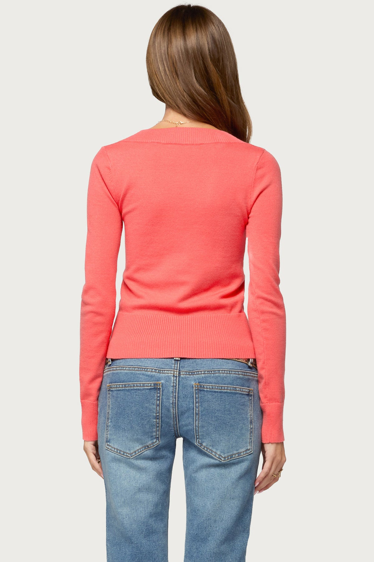 Feira V Neck Knit Sweater - CORAL
