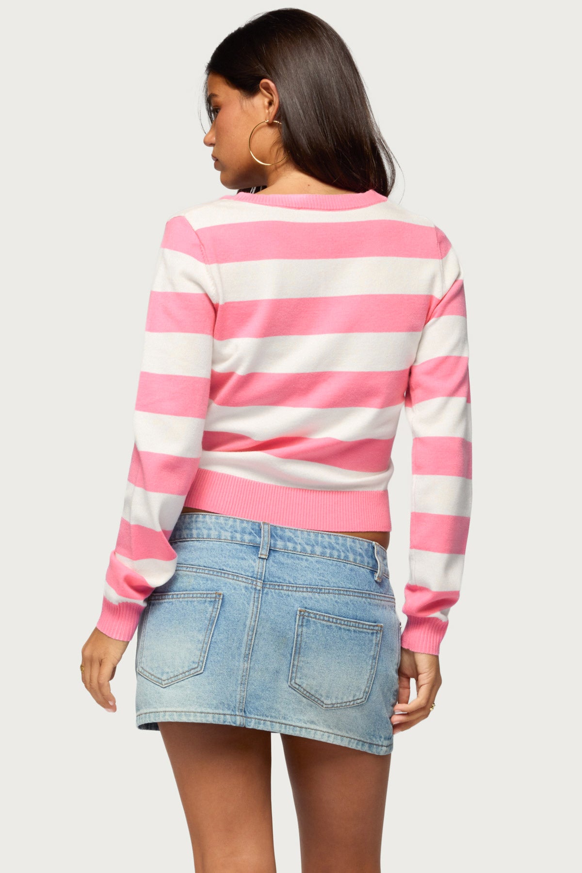 Austen Striped V Neck Sweater - PINK-AND-WHITE