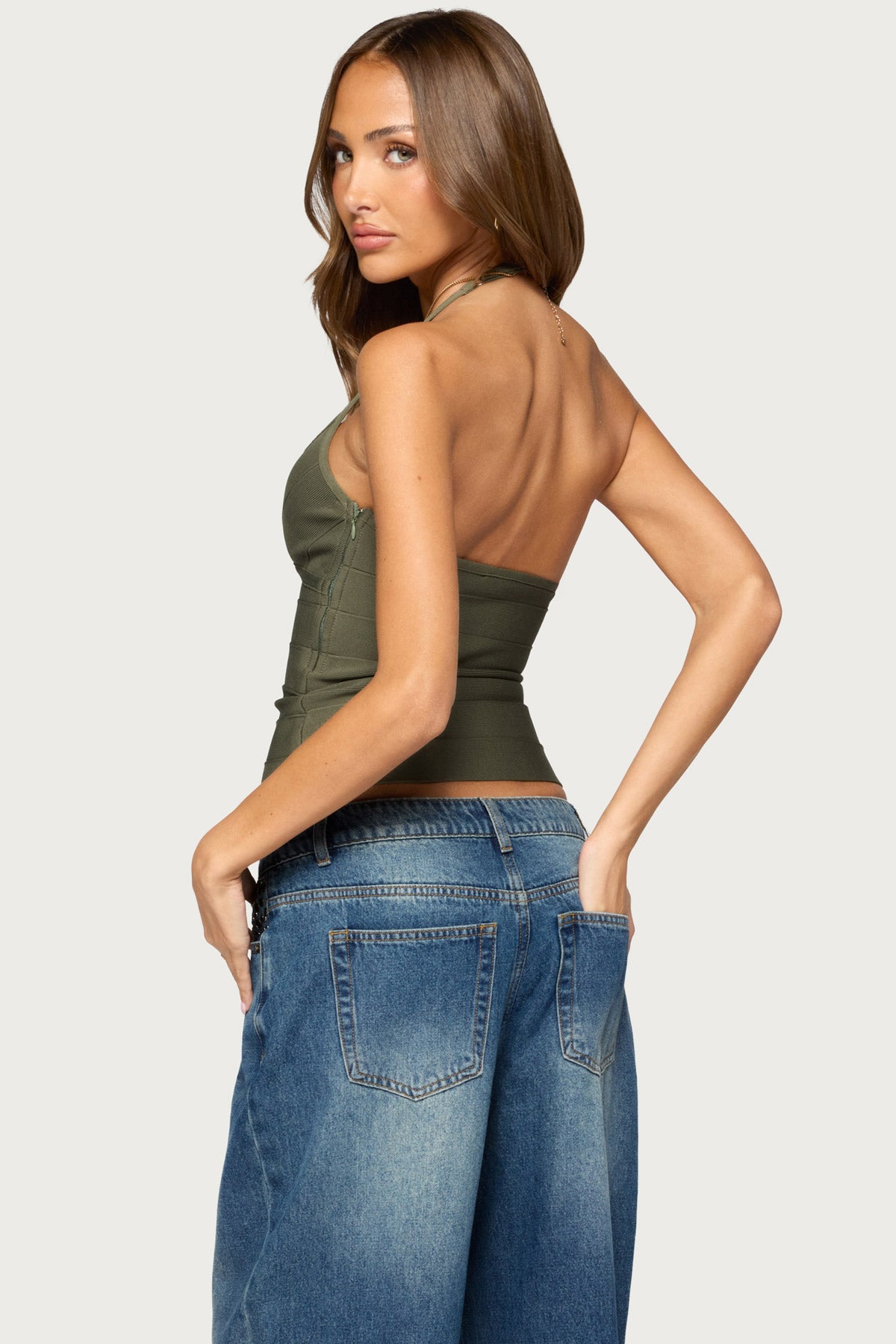 Enza Bandage Halter Top - OLIVE