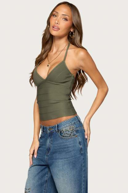 Enza Bandage Halter Top - OLIVE