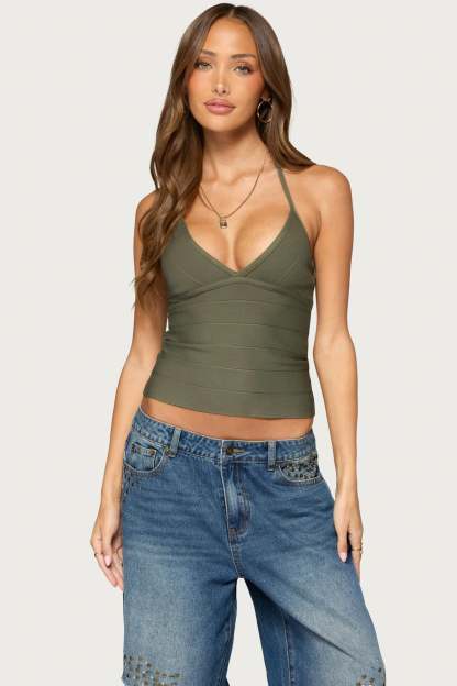 Enza Bandage Halter Top - OLIVE